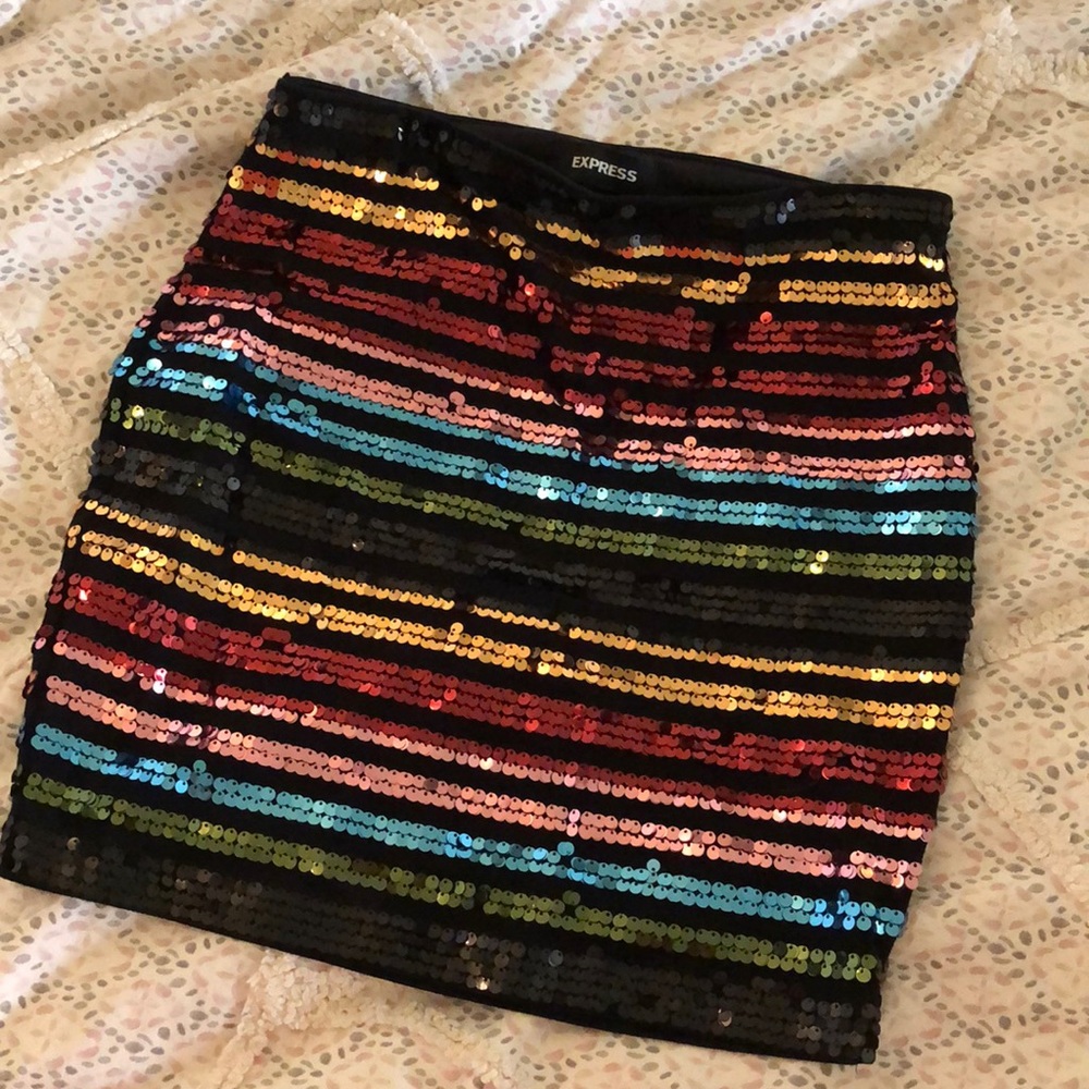 Express rainbow sequin mini skirt